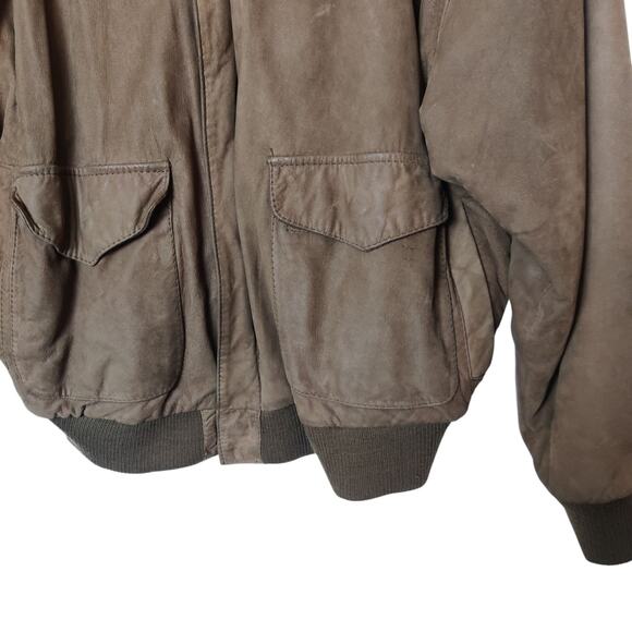 Vtg Greg Bell Brown Suede Leather Bomber Aviator Jacket Large Retro 90s Pilot - Picture 4 of 16